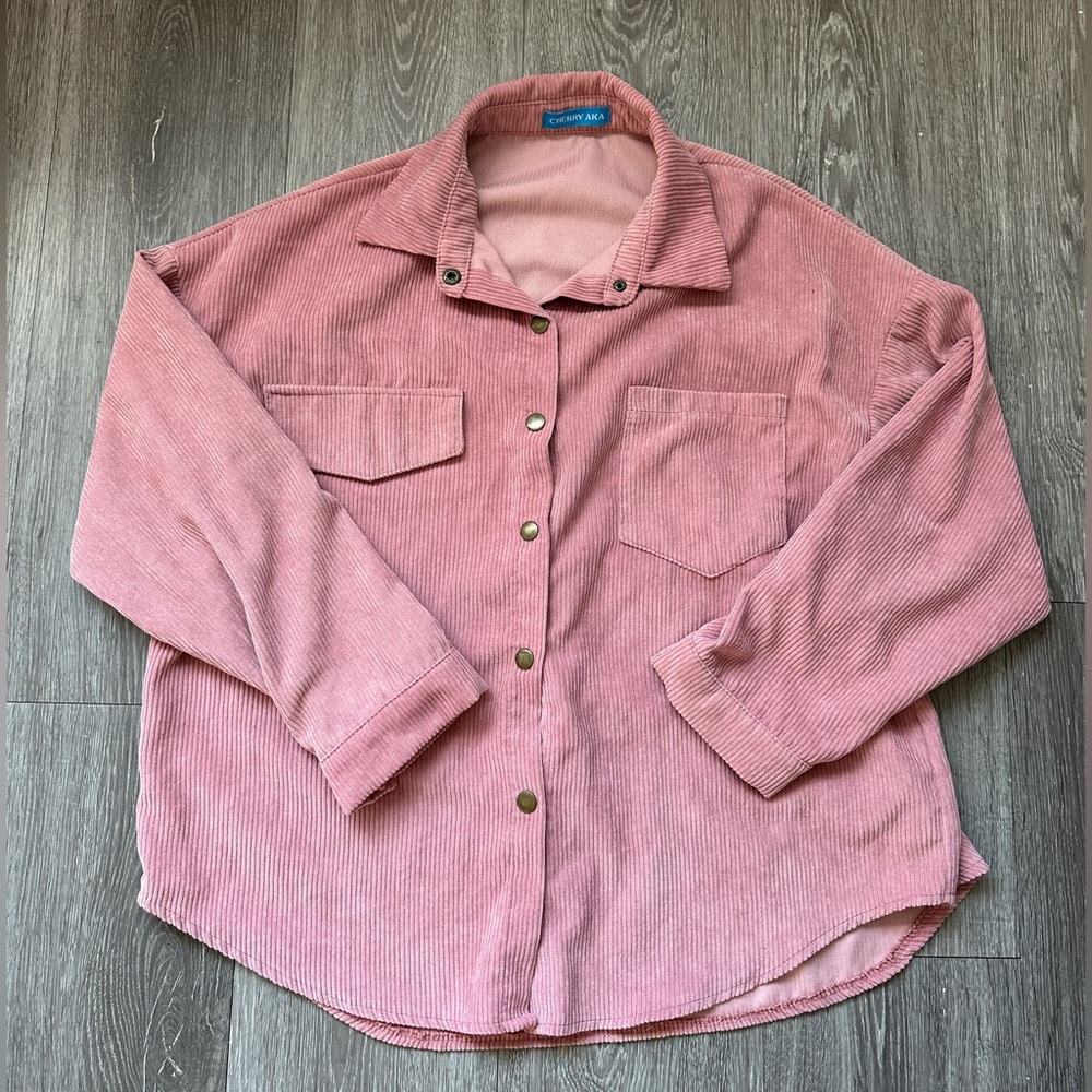 Pink Corduroy Loose Button-Up Shirt Size L